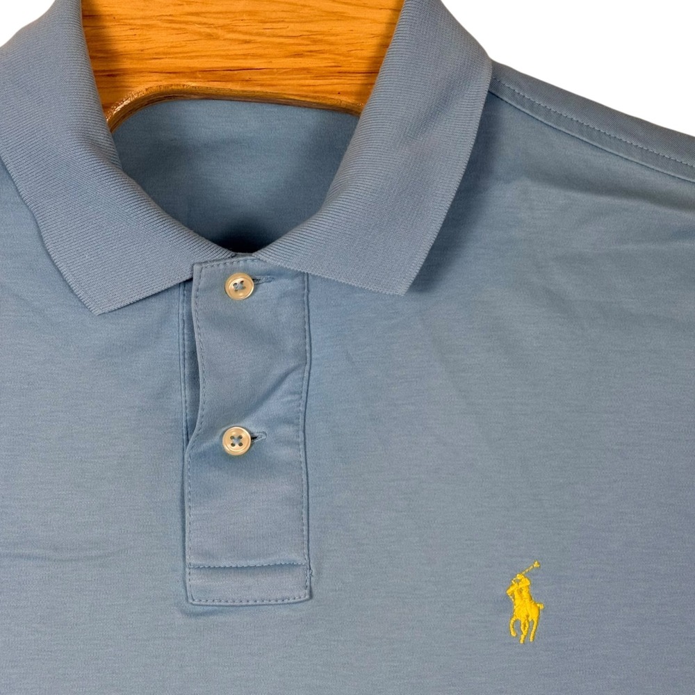 Polo Ralph Lauren Polo Shirt Mens Large Blue Yellow Pony Logo Cotton Golf Preppy